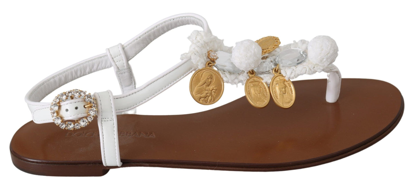 Dolce & Gabbana Pom Pom Flip Flop Ankle Strap Flats