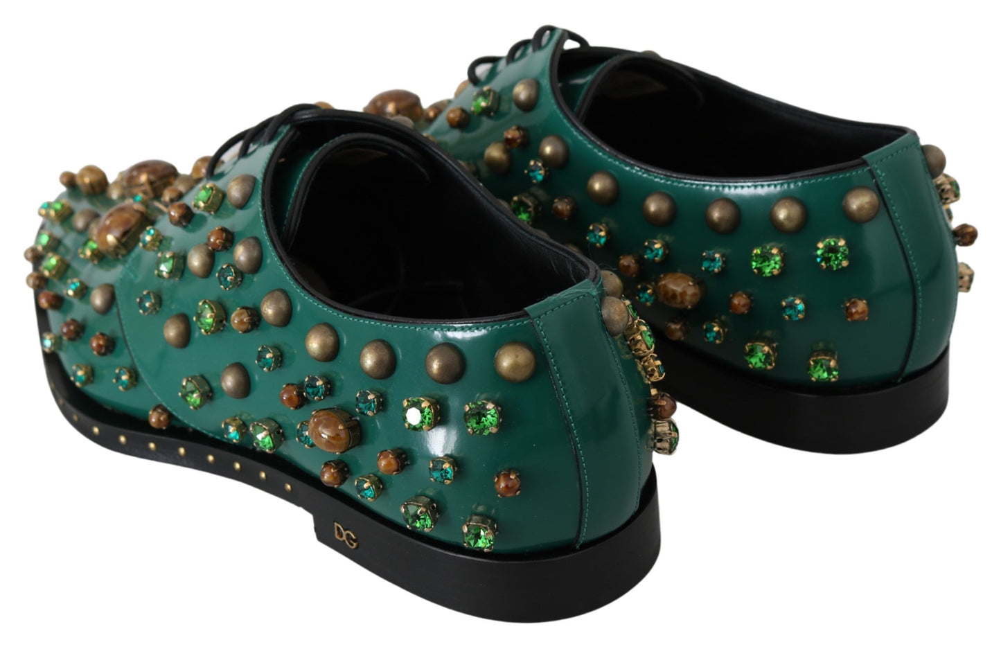 Dolce & Gabbana Emerald Leather Dress Shoes with Crystal Accents