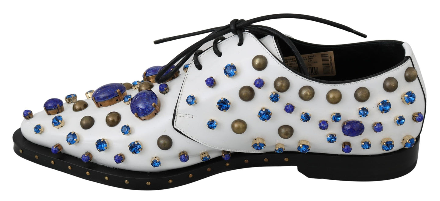 Dolce & Gabbana Elegant White Leather Dress Shoes With Crystals