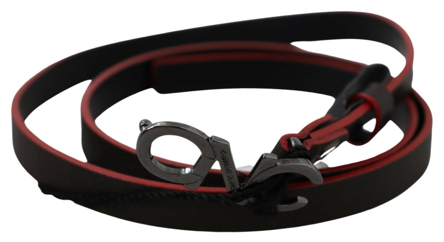 Costume National Maroon & Black Italian Leather Fashion Belt