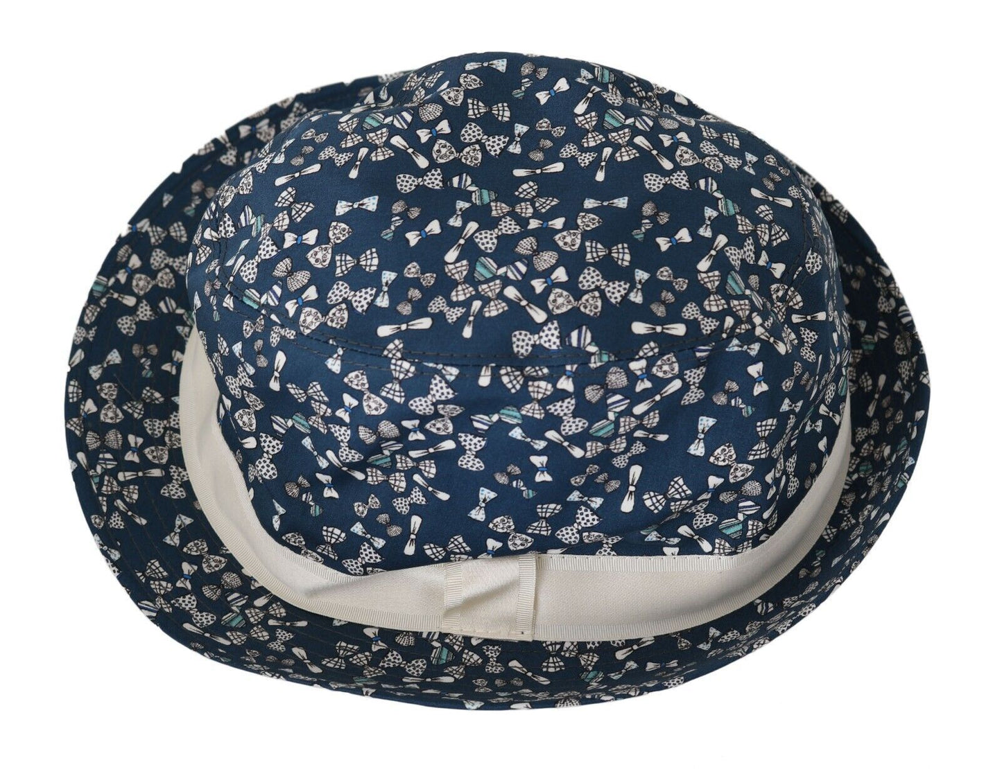 Dolce & Gabbana Elegant Bow Print Fedora Hat in Blue & White