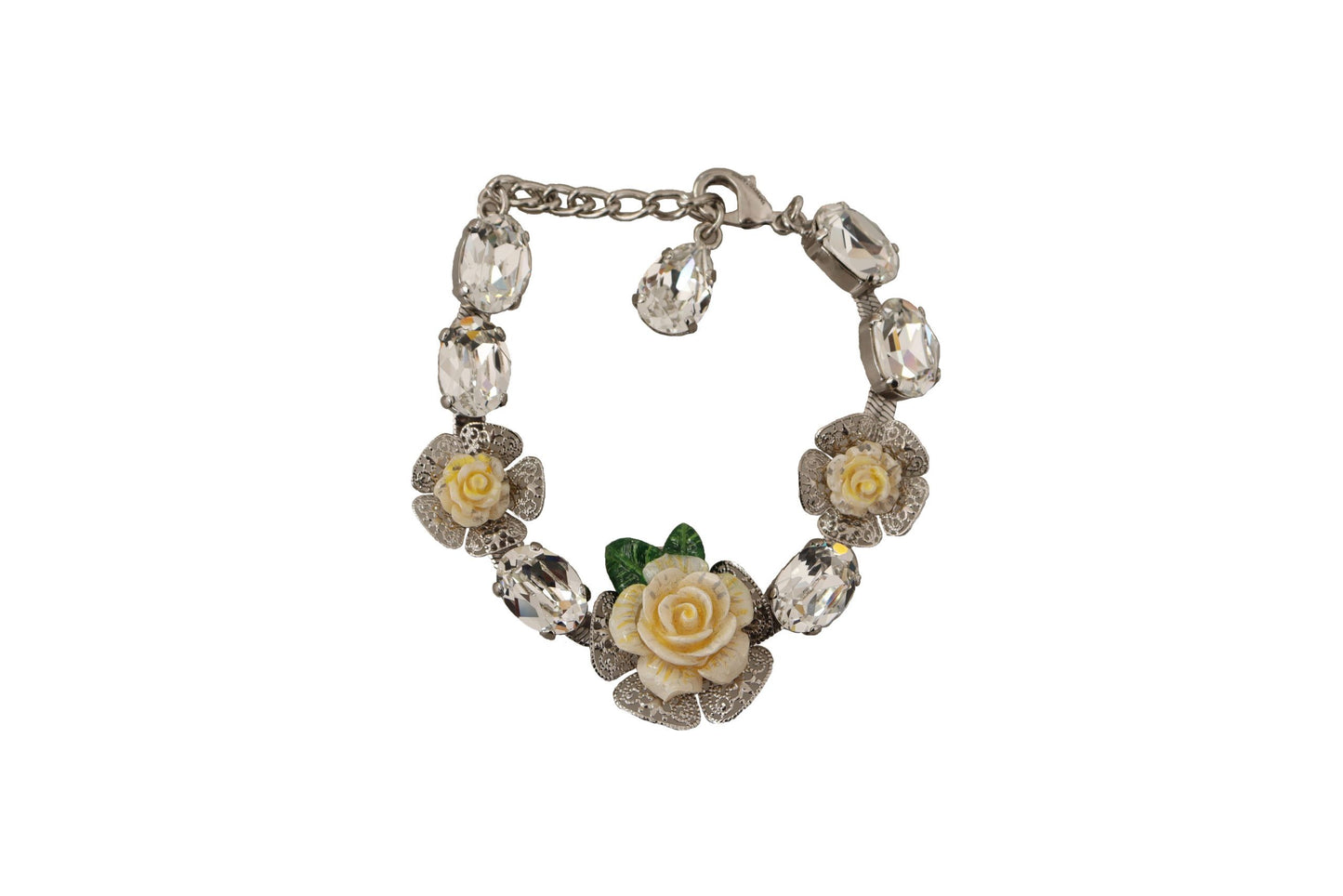 Dolce & Gabbana Elegant Silver Chain Bracelet with Charms & Crystals