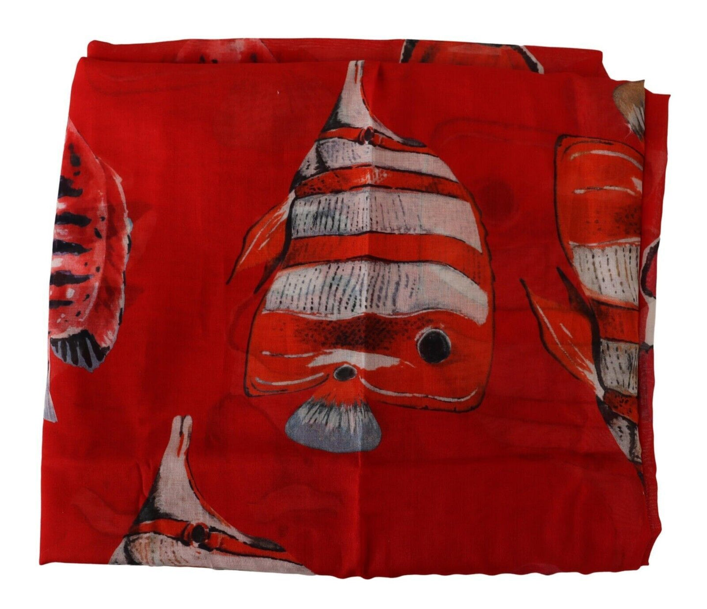 Dolce & Gabbana Elegant Red Fish Print Cotton Scarf