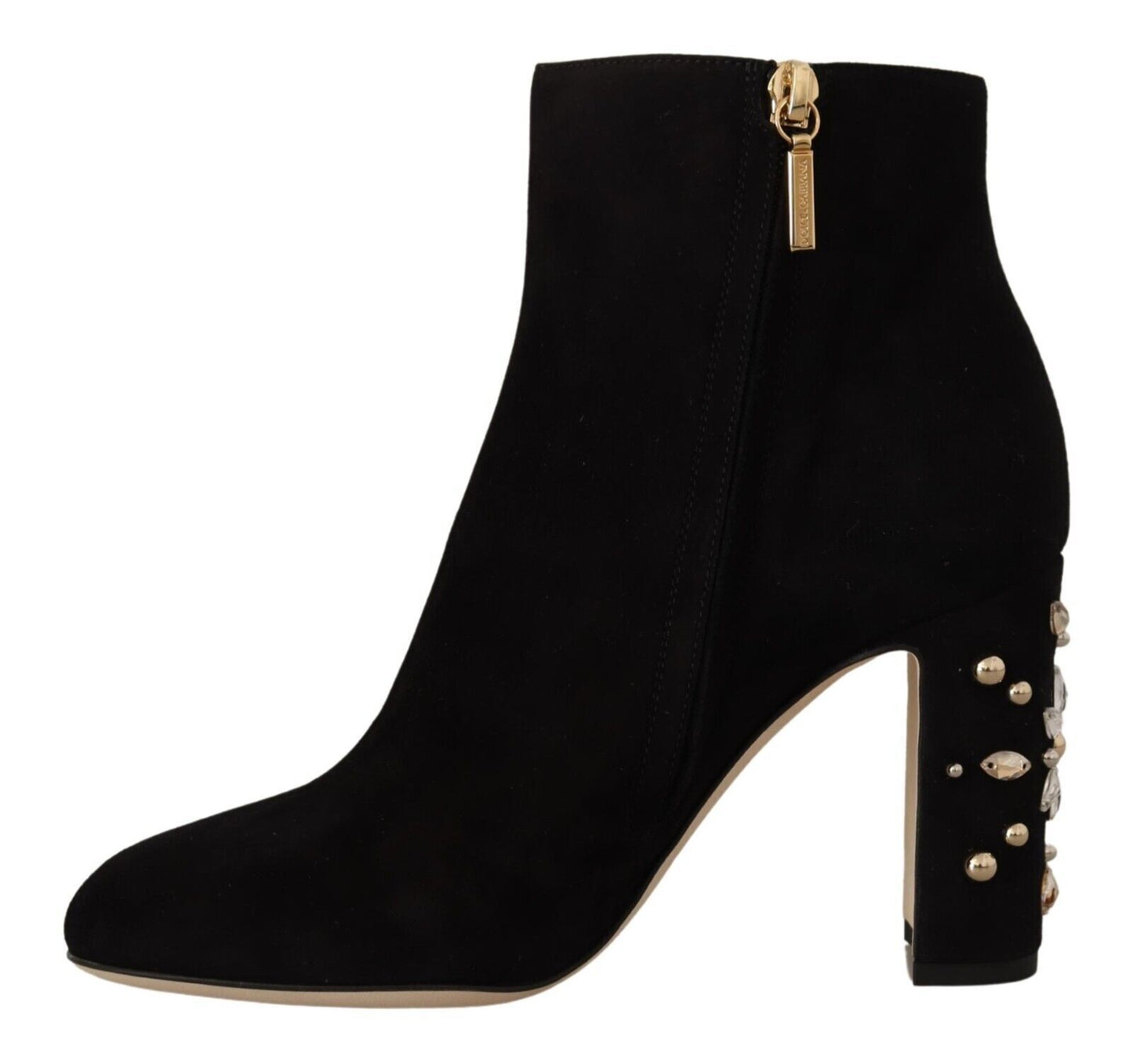 Dolce & Gabbana Elegant Suede Ankle Boots with Crystal Embellishment