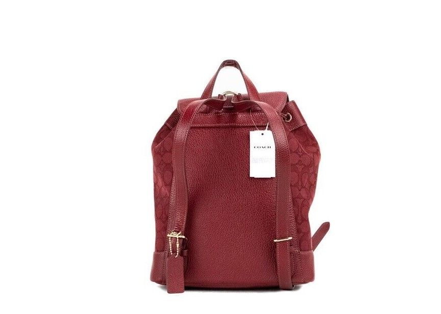 COACH Dempsey Red Apple Signature Jacquard Canvas Logo Patch Backpack