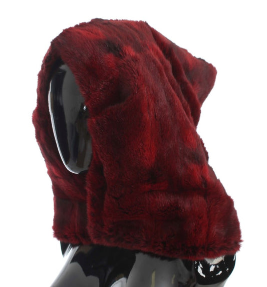 Dolce & Gabbana Luxurious Bordeaux Fur Hooded Scarf Wrap