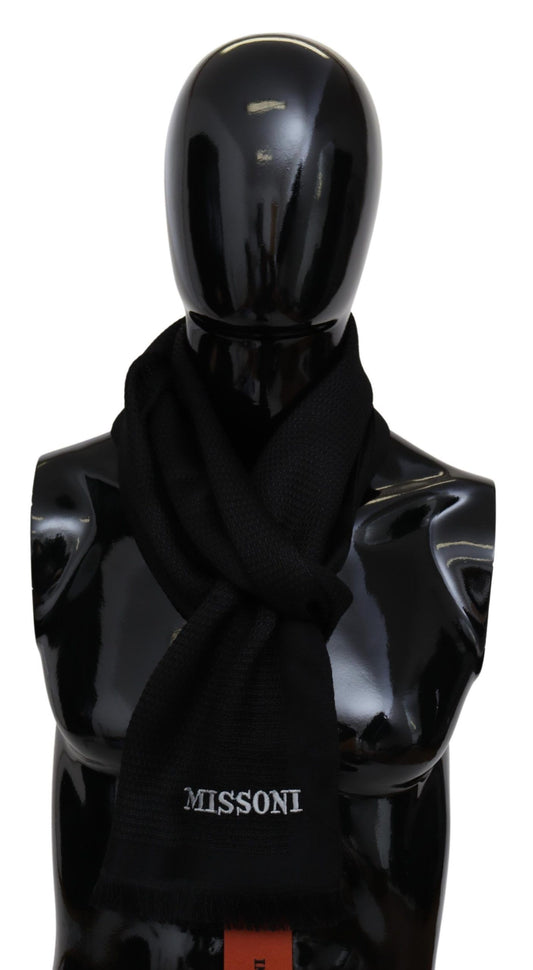 Missoni Black Wool Blend Unisex Neck Wrap Fringes Men's Scarf