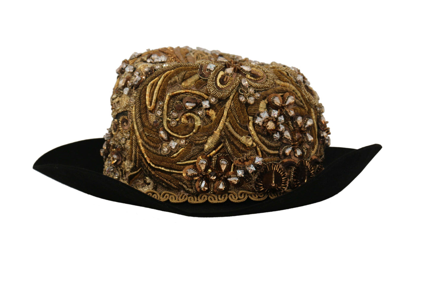 Dolce & Gabbana Elegant Black Gold Studded Fedora