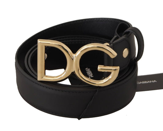 Dolce & Gabbana Elegant Black Leather Belt with Engraved Buckle