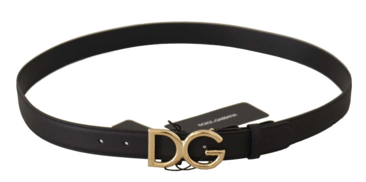 Dolce & Gabbana Elegant Black Leather Belt with Engraved Buckle