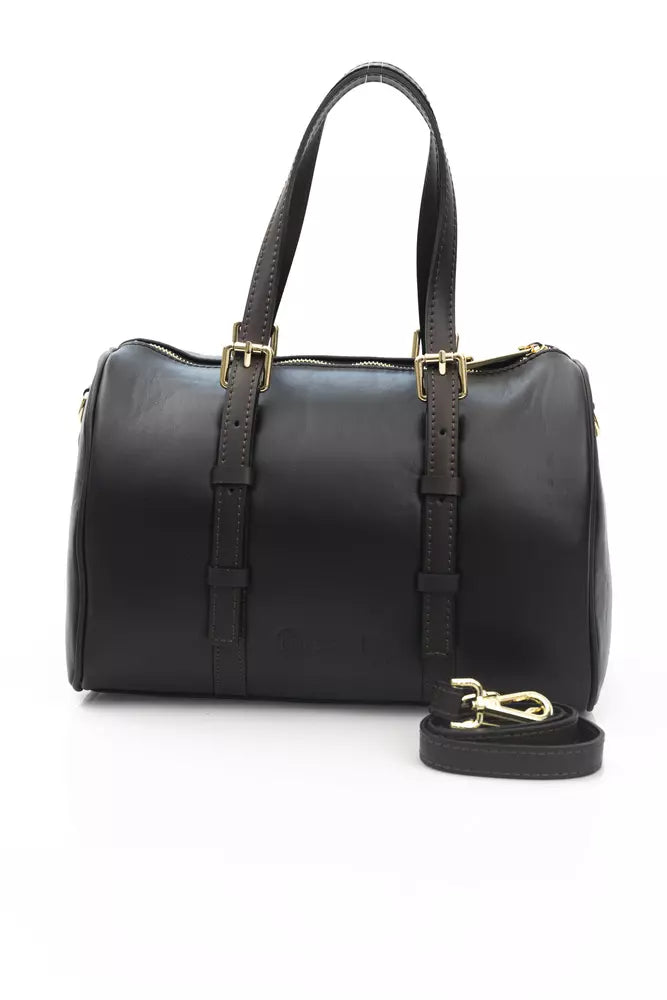 La Martina Black Leather Men Messenger Bag