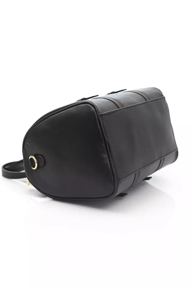 La Martina Black Leather Men Messenger Bag