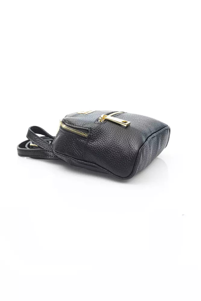 La Martina Black Leather Men Messenger Bag