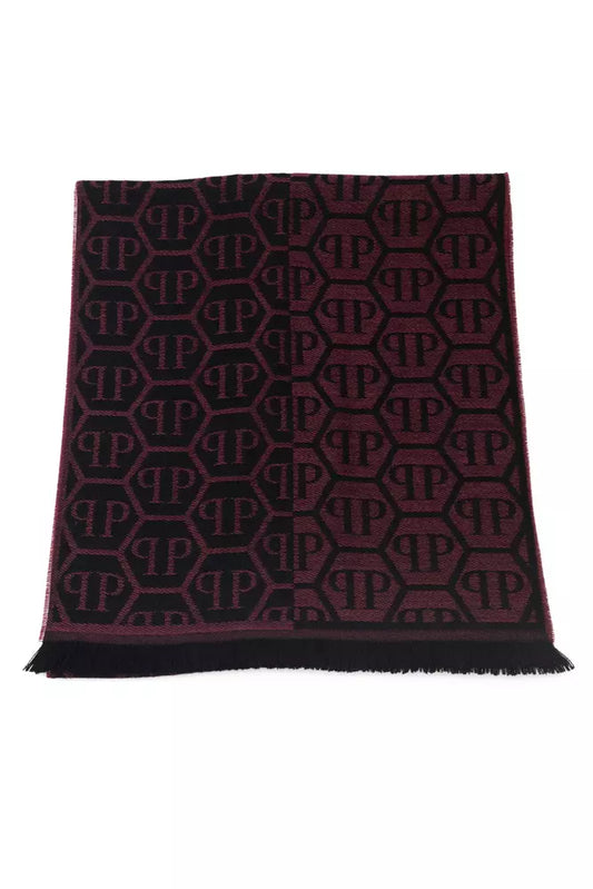 Philipp Plein Burgundy Wool Men Scarf