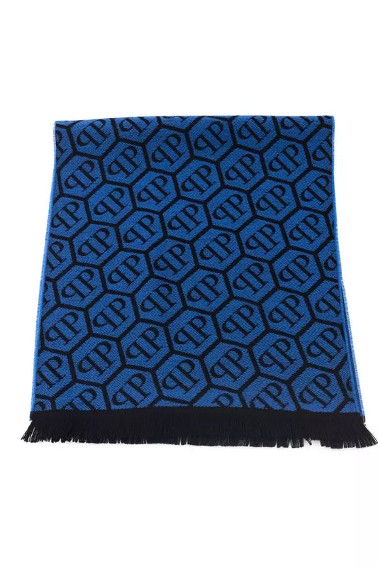 Philipp Plein Blue Wool Men Scarf