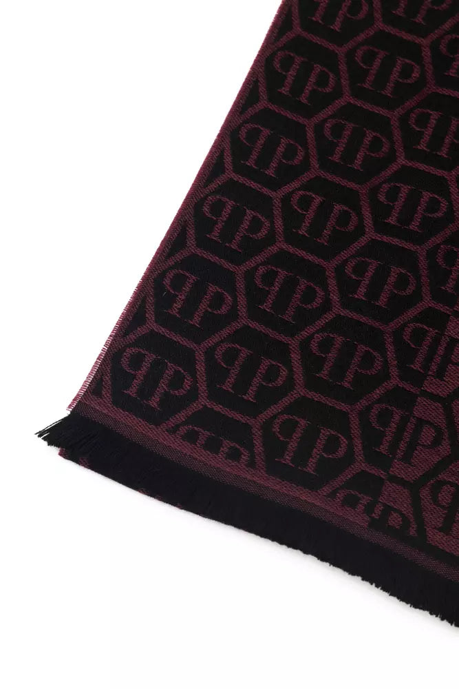 Philipp Plein Burgundy Wool Men Scarf