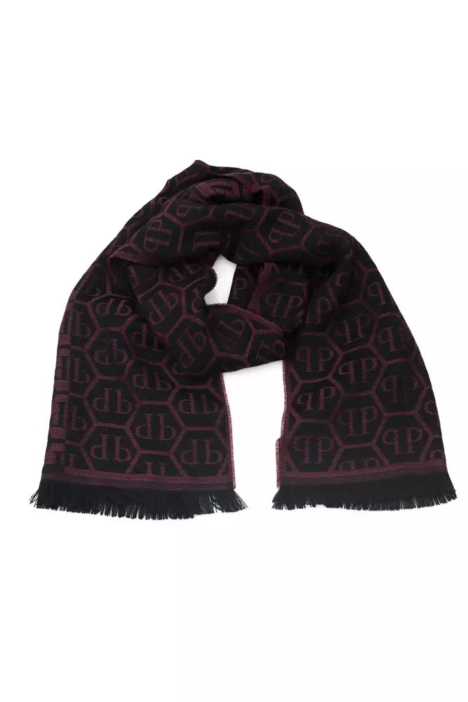 Philipp Plein Burgundy Wool Men Scarf