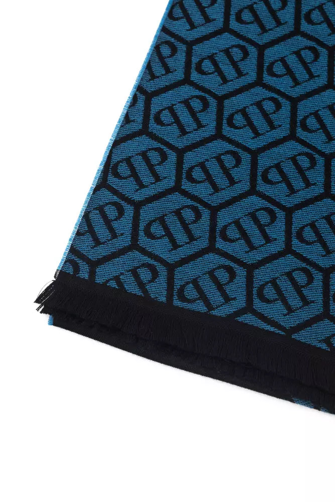 Philipp Plein Blue Wool Men Scarf