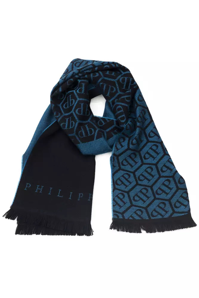 Philipp Plein Blue Wool Men Scarf