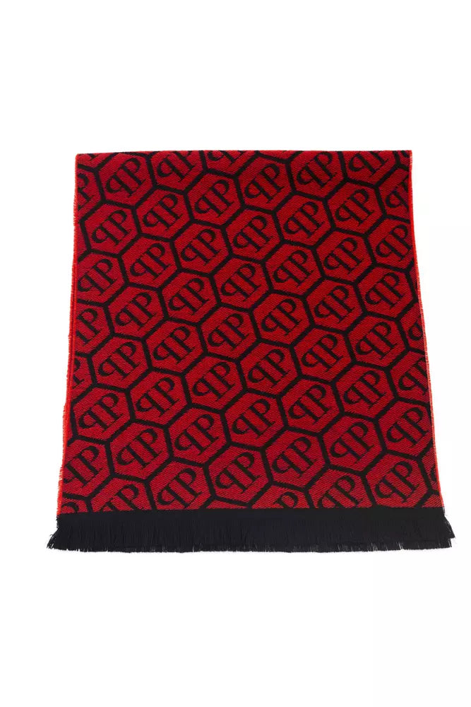 Philipp Plein Red Wool Unisex Scarf