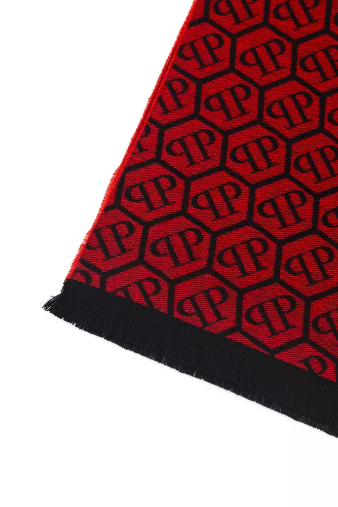 Philipp Plein Red Wool Unisex Scarf