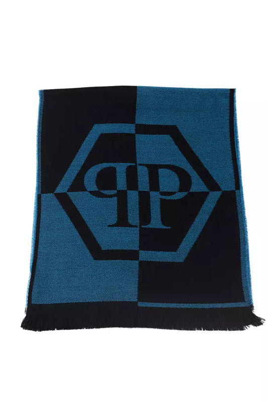 Philipp Plein Blue Wool Mens Scarf