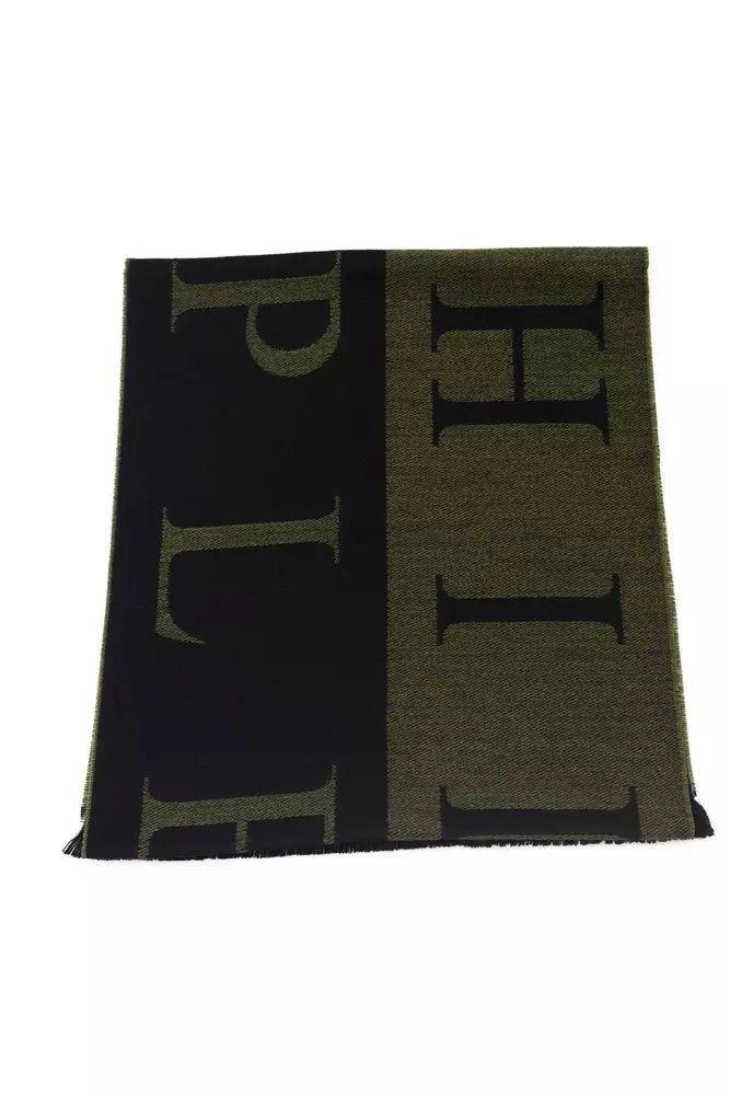 Philipp Plein Green Wool Men Scarf