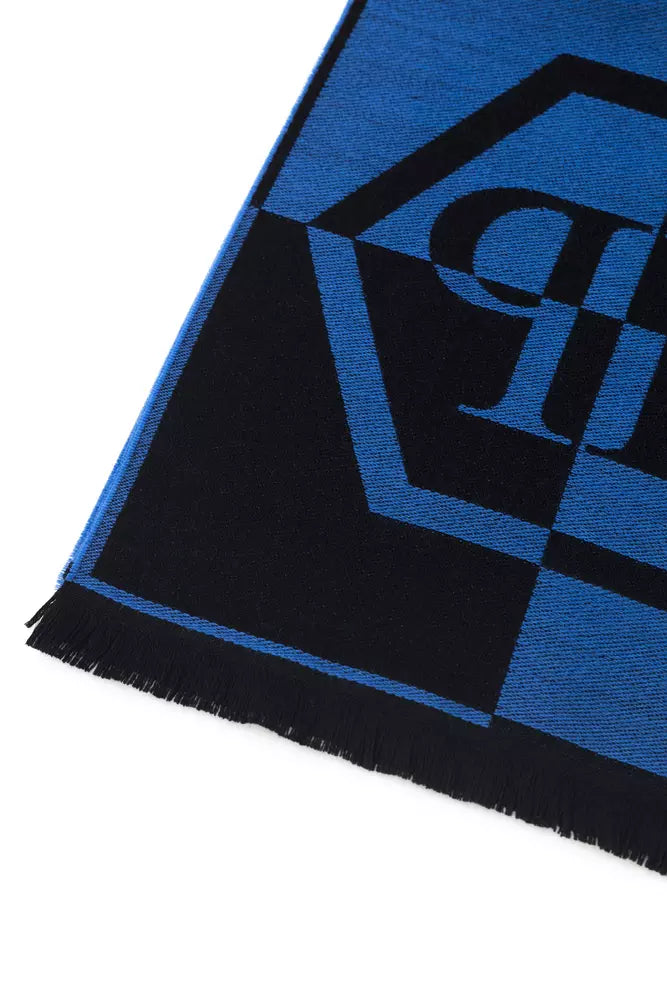 Philipp Plein Blue Wool Men Scarf