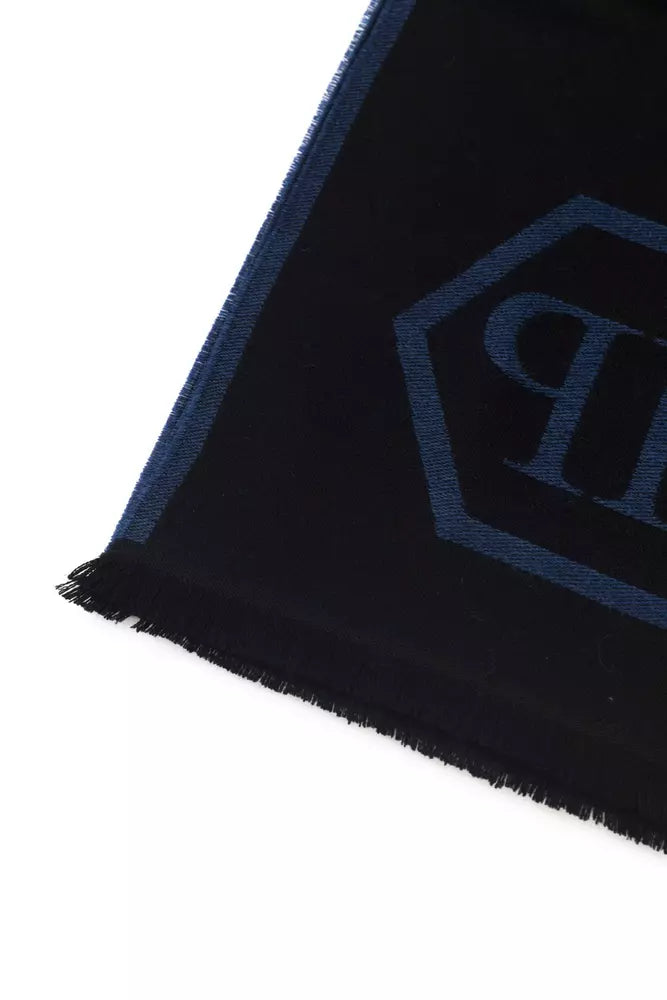 Philipp Plein Blue Wool Men Scarf