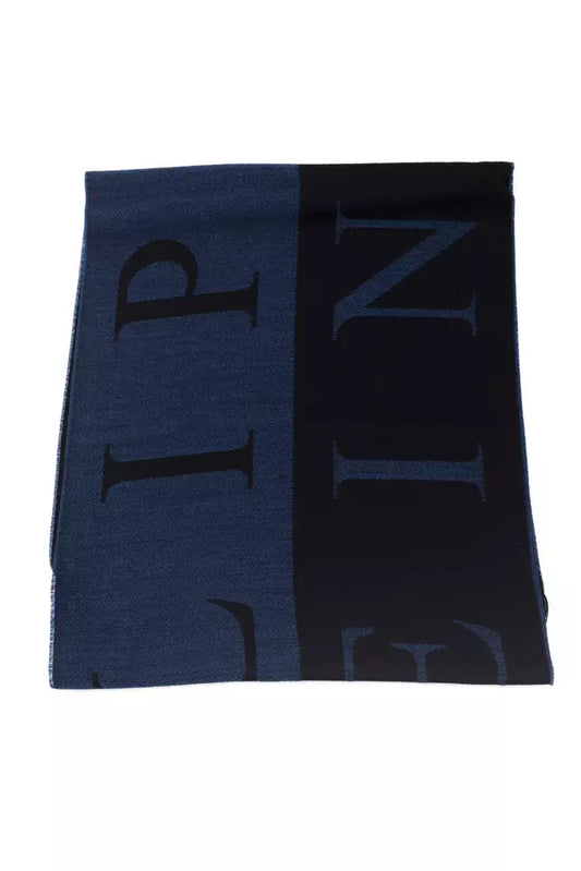 Philipp Plein Blue Wool Men Scarf