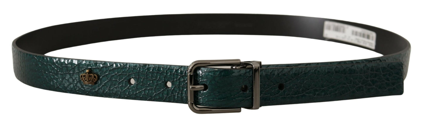 Dolce & Gabbana Elegant Green Leather Belt with Silver Buckle