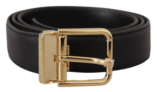 Dolce & Gabbana Elegant Black Leather Belt with Metal Buckle