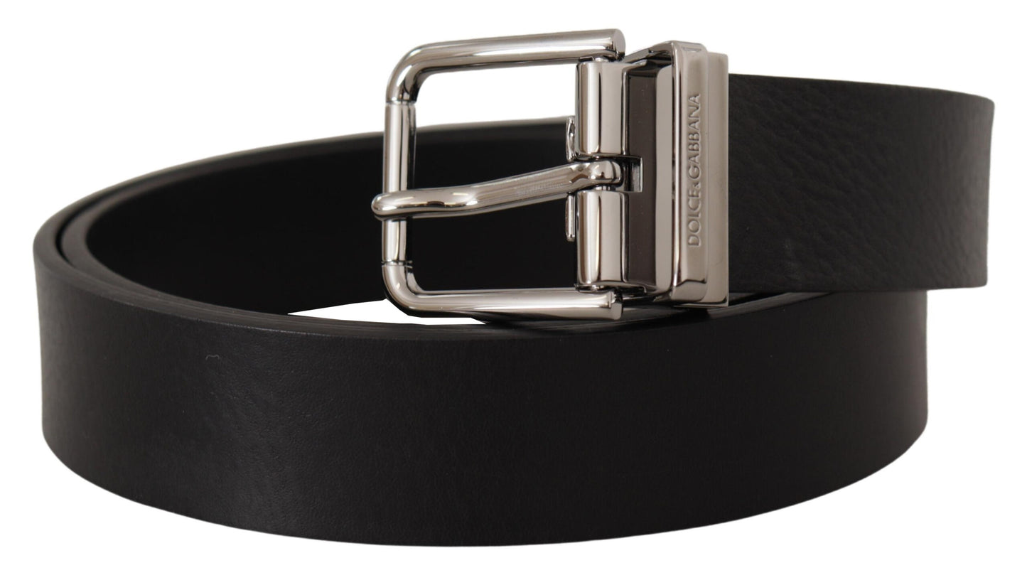 Dolce & Gabbana Elegant Black Leather Belt with Metal Buckle