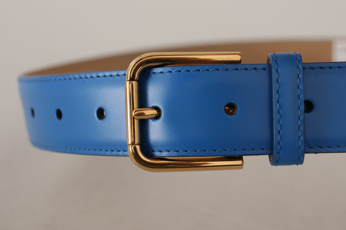 Dolce & Gabbana Elegant Blue Leather Belt with Engraved Buckle