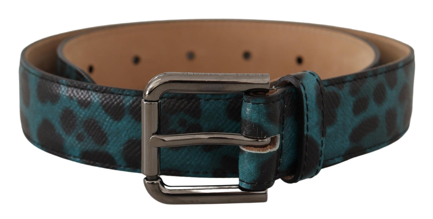 Dolce & Gabbana Engraved Logo Leather Belt in Blue Green