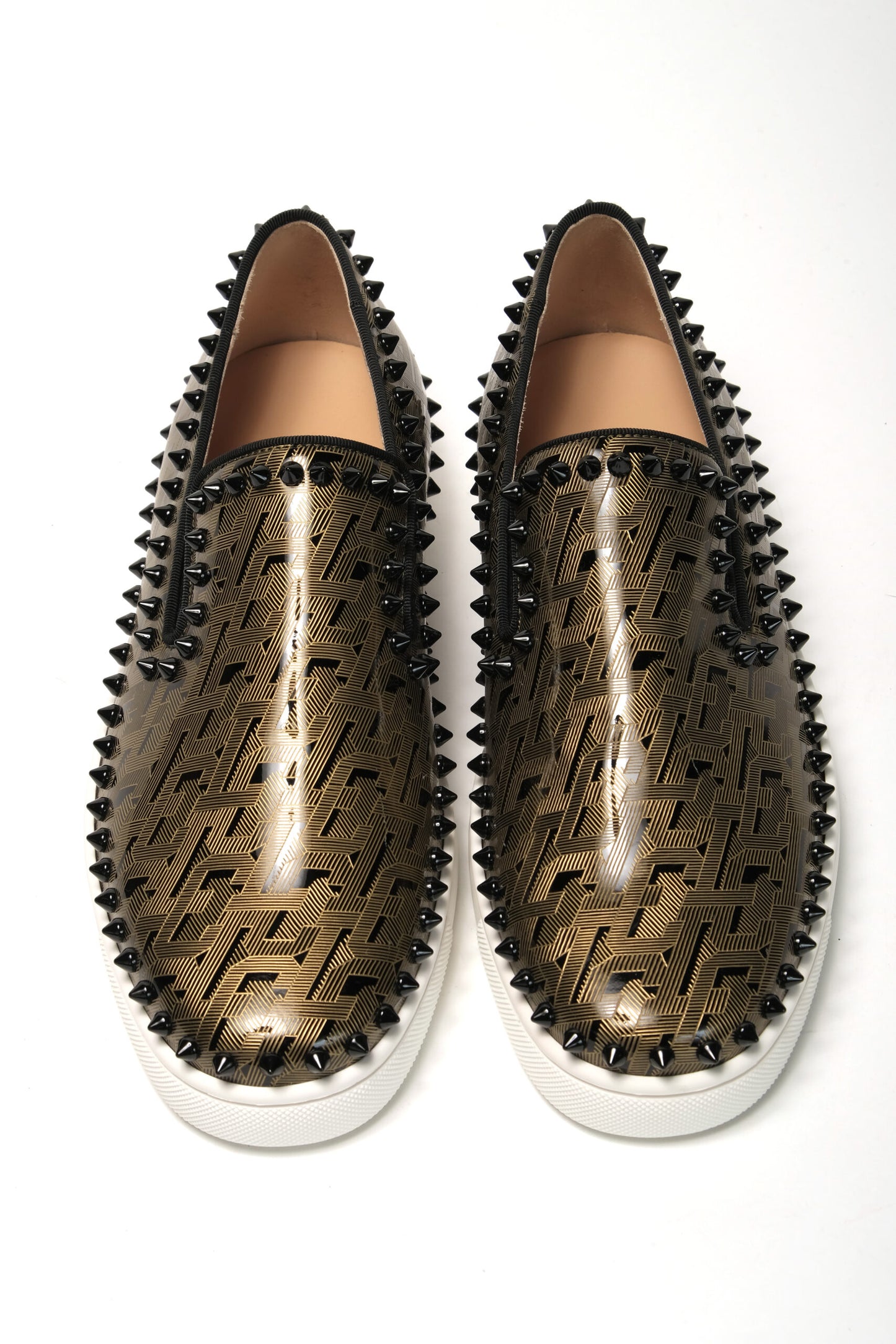 Christian Louboutin Black/Gold Version Pik Boat Flat Pat Shoes