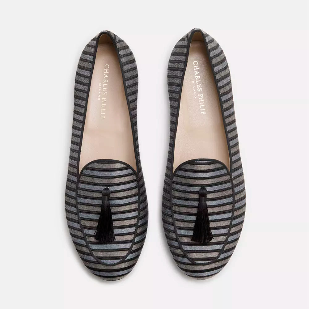 Charles Philip Silvie Camouflage Denim Loafers with Suede Tassel