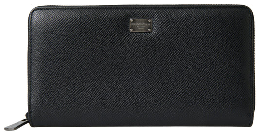 Dolce & Gabbana Elegant Black Leather Zip Wallet