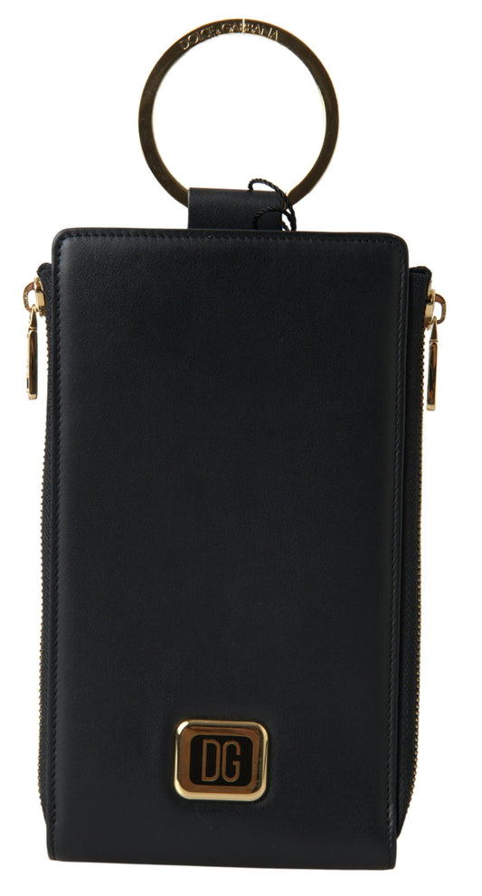 Dolce & Gabbana Elegant Black Leather Cardholder with Zip Detail