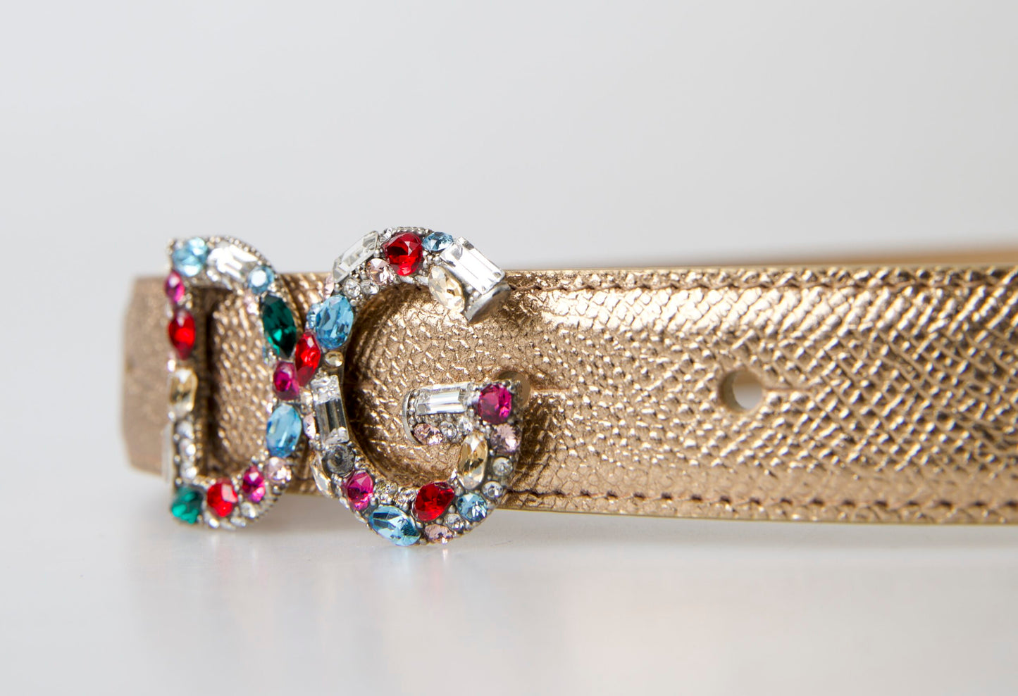 Dolce & Gabbana Crystal-Embellished Gold Leather Belt