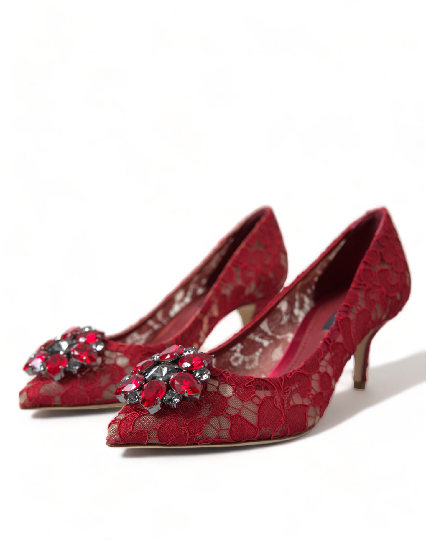 Dolce & Gabbana Radiant Red Lace Heels with Crystals