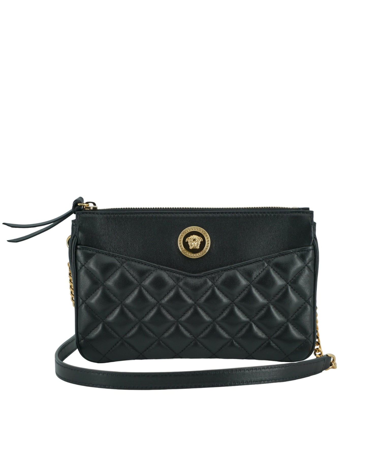 Versace Elegant Black Lamb Leather Crossbody Pouch