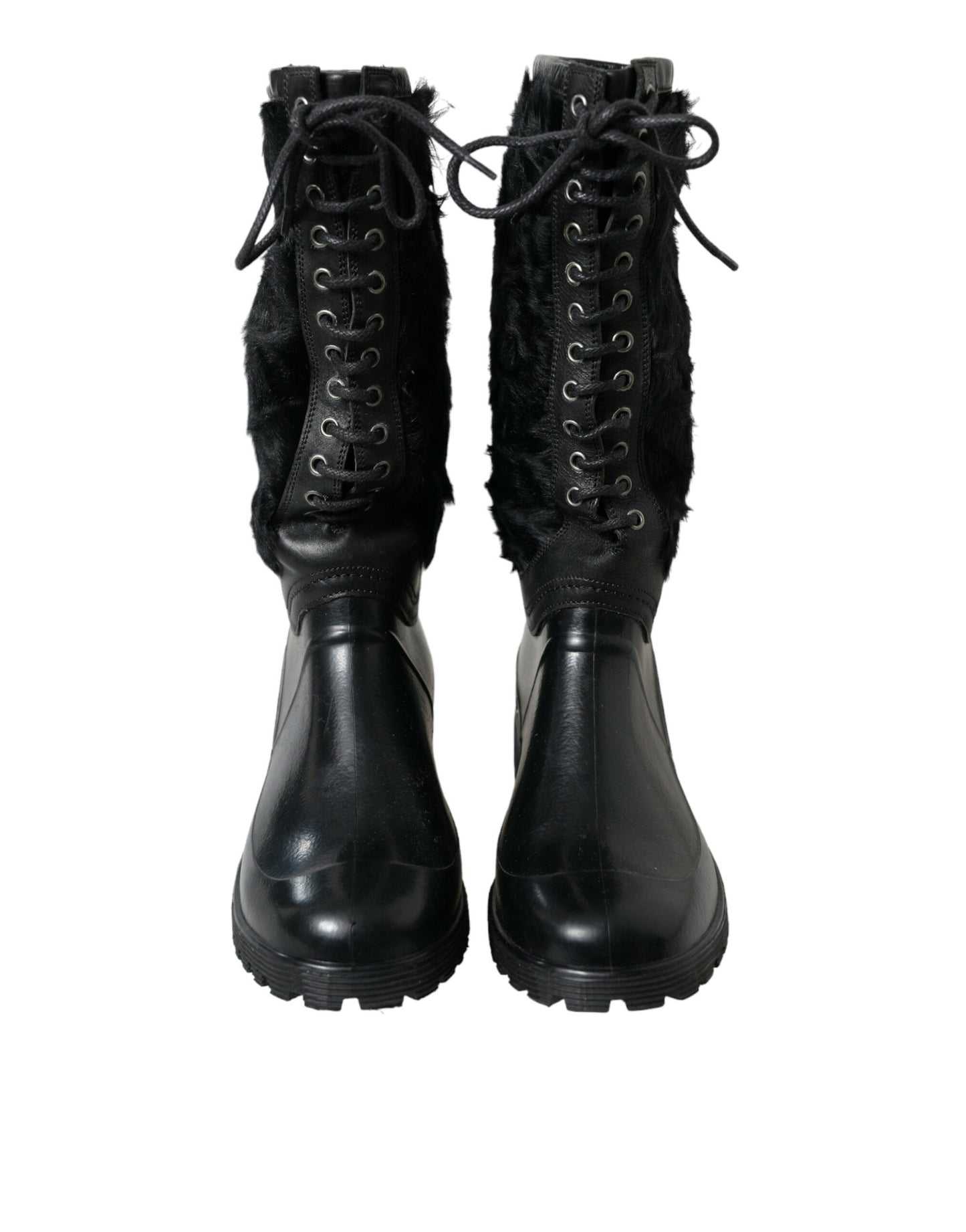 Dolce & Gabbana Sleek Black Shearling Mid Calf Boots