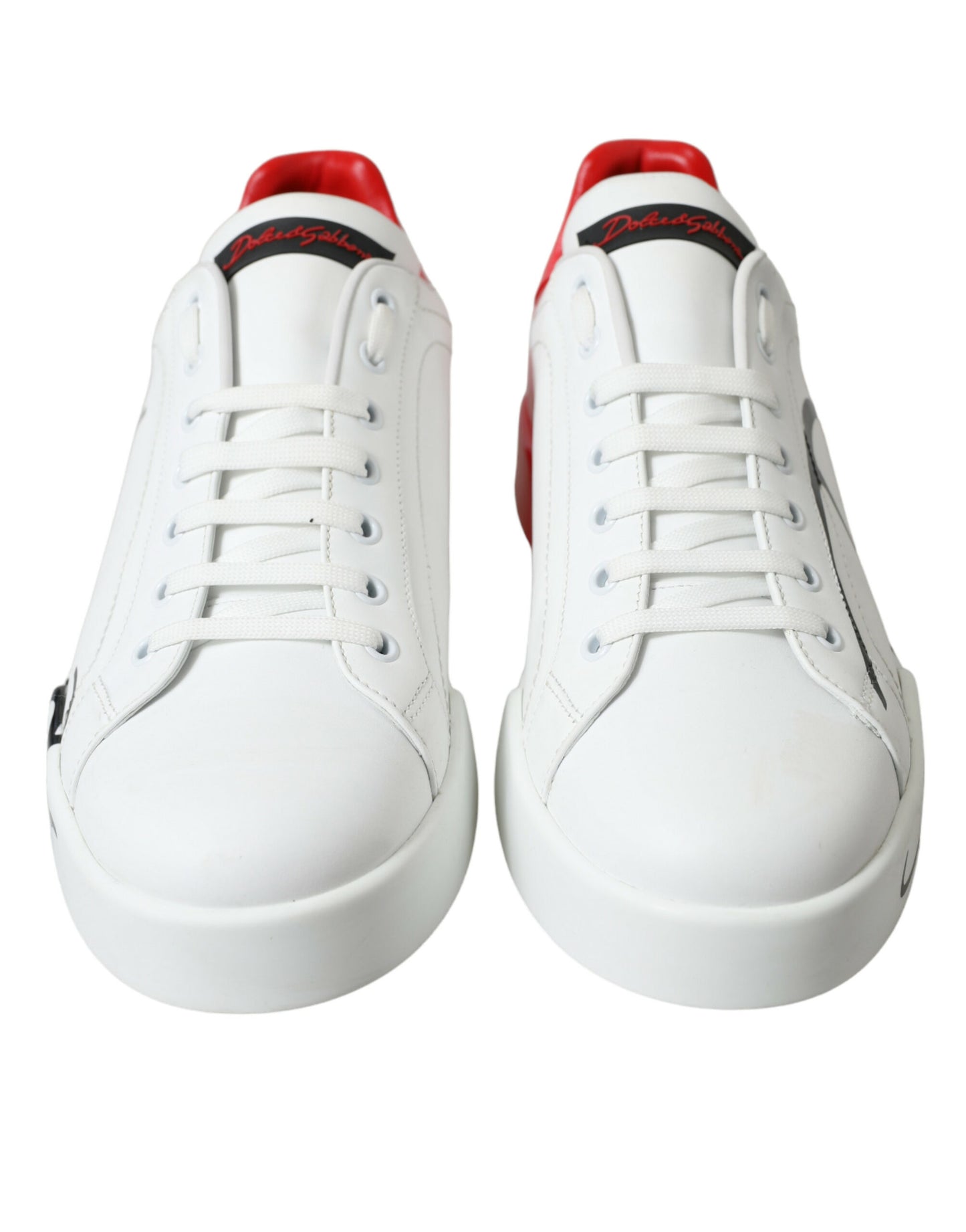 Dolce & Gabbana Elegant White and Red Calfskin Sneakers