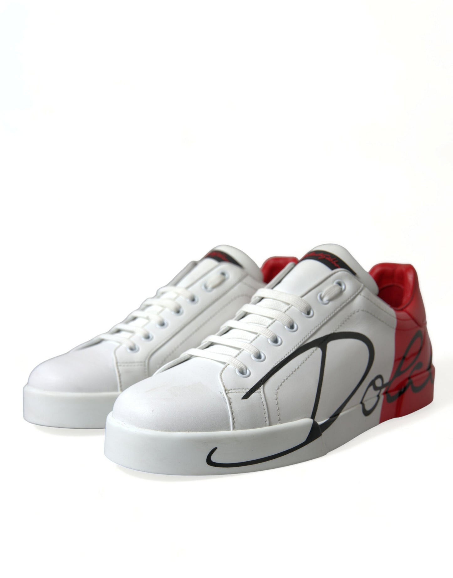 Dolce & Gabbana Elegant White and Red Calfskin Sneakers