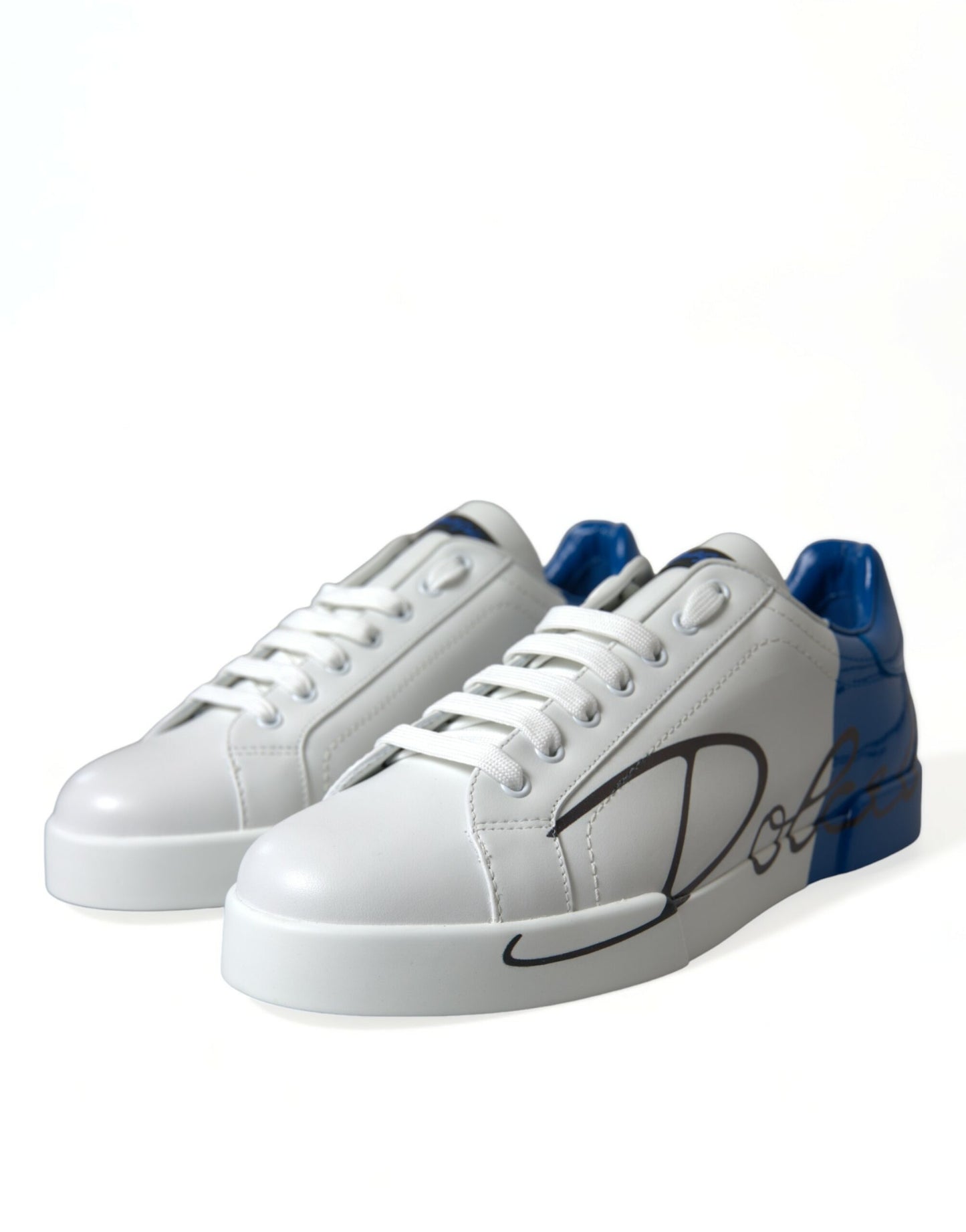 Dolce & Gabbana Elegant White and Blue Low-Top Sneakers