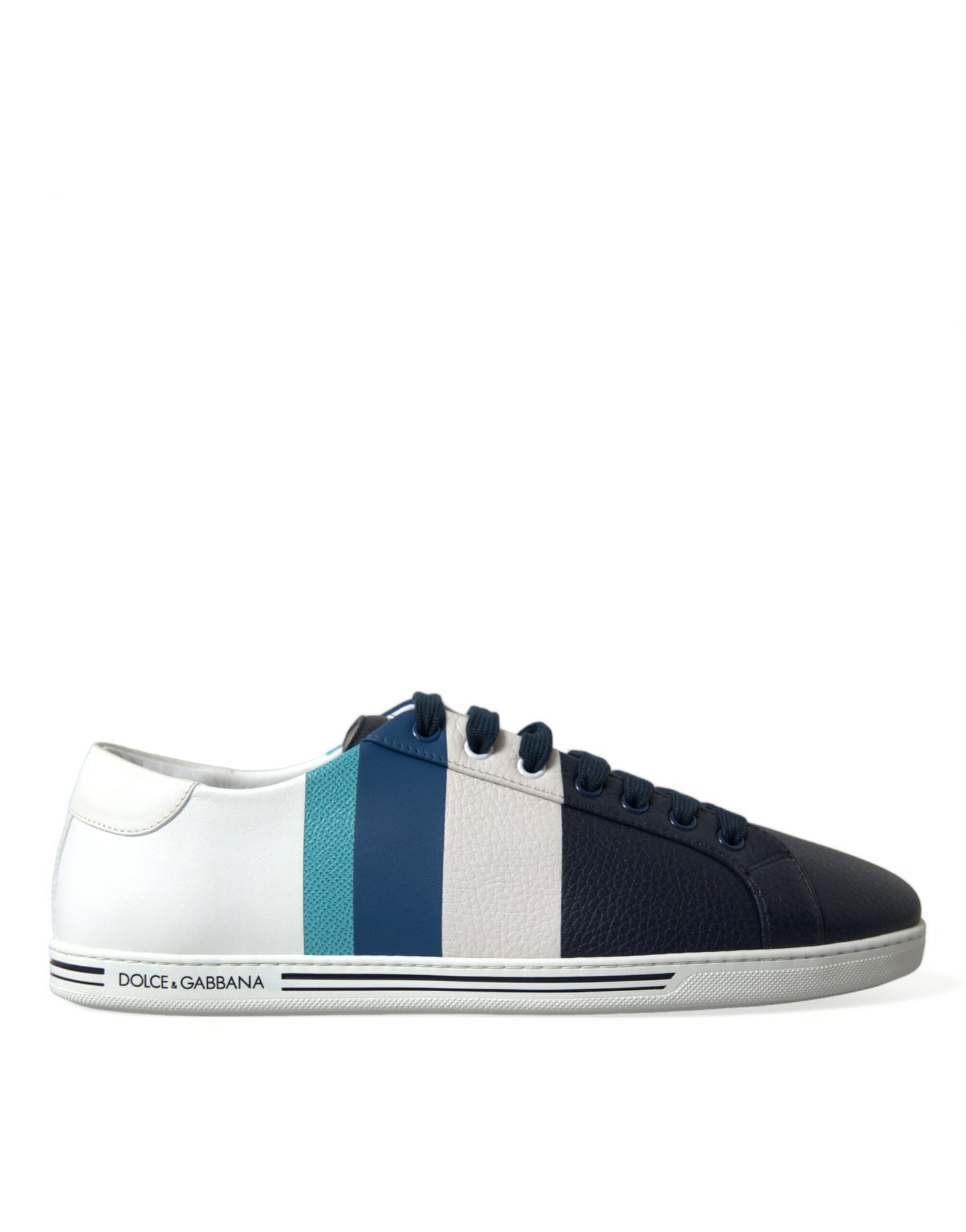 Dolce & Gabbana Elegant White and Blue Leather Sneakers