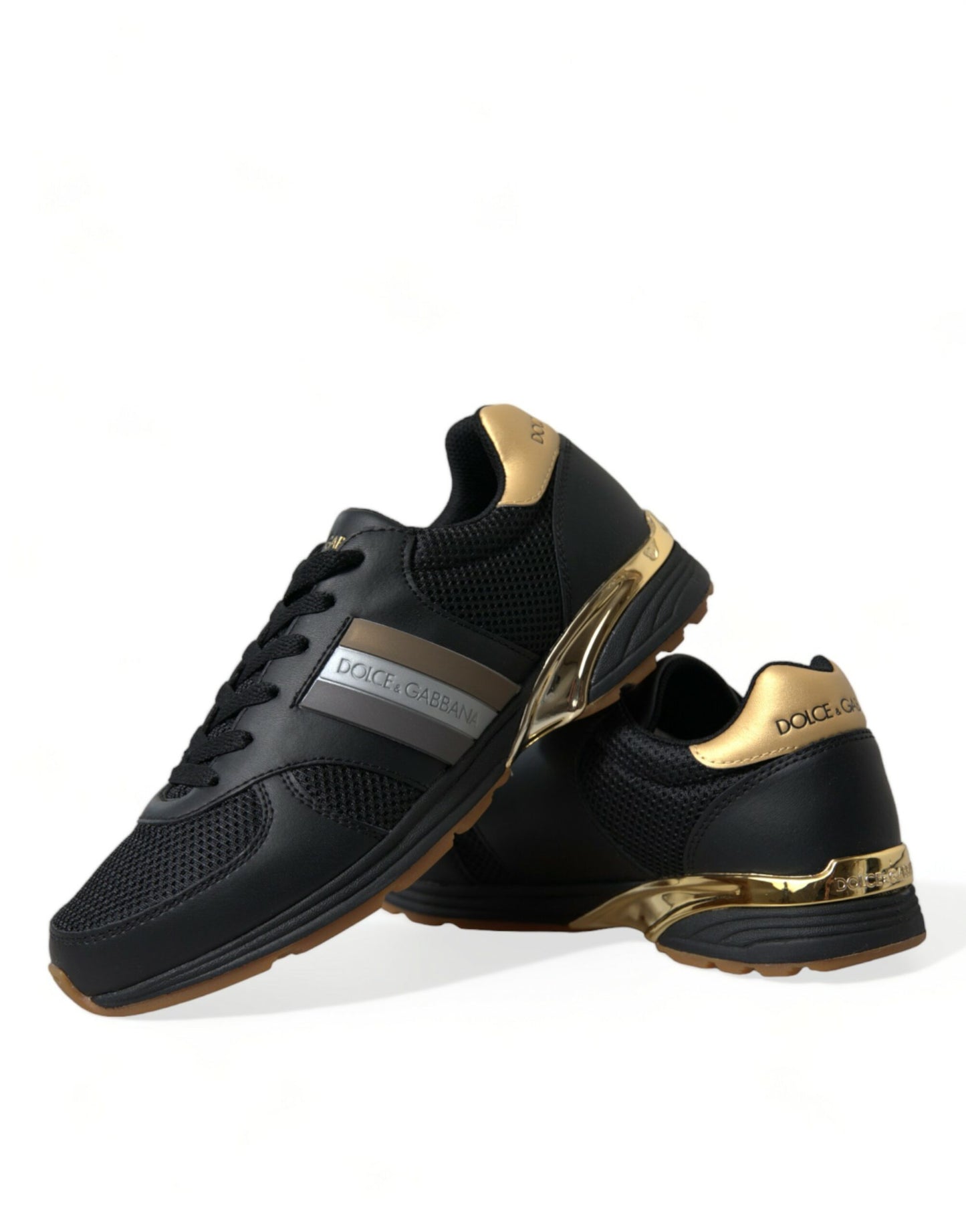 Dolce & Gabbana Elegant Low Top Leather Trainers - Black & Gold