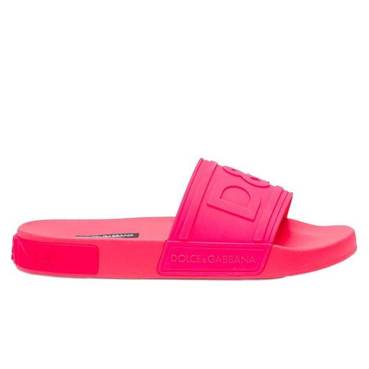 Dolce & Gabbana Chic Fuchsia Rubber Slippers with Logo Detail