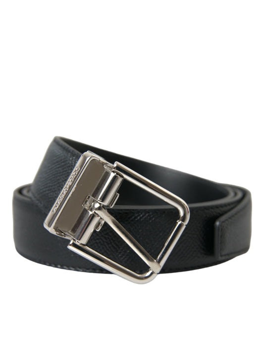 Dolce & Gabbana Sleek Black Calf Leather Belt with Metal Buckle